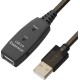 GCR Удлинитель активный 5.0m USB 2.0, AM/AF, GOLD, черно-прозрачный, с усилителем сигнала, разъём для доп.питания, 28/24 AWG