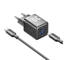 Набор для зарядки Vention з/у GaN 30W 2 порта USB (C + A) и кабель USB-C 3А Чёрный, шт.