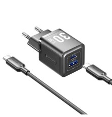 Набор для зарядки Vention з/у GaN 30W 2 порта USB (C + A) и кабель USB-C 3А Чёрный, шт.