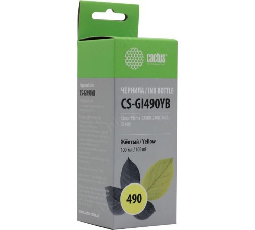 -/ Чернила Cactus CS-GI490YB GI-490 желтый 100мл для Canon Pixma G1400/G2400/G3400