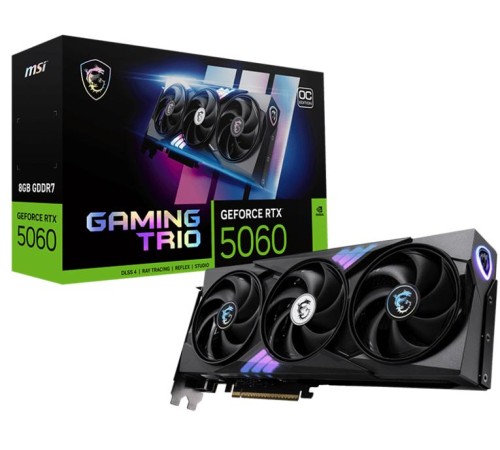Видеокарта MSI RTX 5060 8G GAMING TRIO OC//RTX 5060, HDMI, DP*3, 8G, D7 Видеокарта MSI RTX 5060 8G GAMING TRIO OC//RTX 5060, HDMI, DP*3, 8G, D7