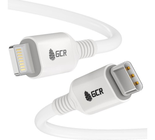 GCR Кабель PREMIUM 1.5m TypeC/Lightning MFI POWER DELIVERY 18 W, быстрая зарядка, белый силикон, AL case белый, белый ПВХ, GCR-53531