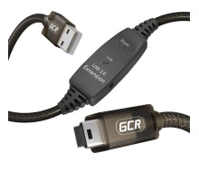 GCR Кабель активный 15.0m USB 2.0, AM/mini 5P, черно-прозрачный, с усилителем сигнала, разъём для доп.питания, 28/24 AWG, GCR-53811