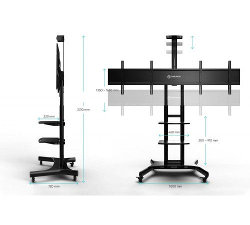 ONKRON мобильная стойка для двух ТВ 40"-65", макс 105.9кг, чёрная TS1881DV ONKRON мобильная стойка для двух ТВ 40"-65", макс 105.9кг, чёрная TS1881DV