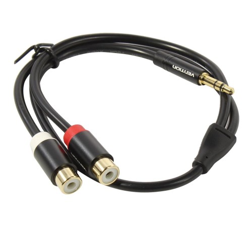 Переходник-разветвитель Vention гибкий Jack 3.5 mm M/2RCA F - 0.3 м Чёрный