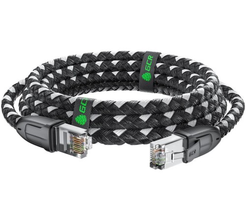 GCR Патч-корд PROF прямой 5.0m, UTP медь кат.6, STRONG черно-белый нейлон, ethernet high speed 10 Гбит/с, T568B, GCR-52779