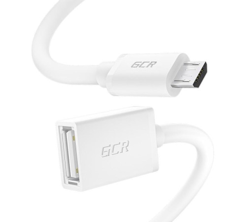 GCR Адаптер переходник OTG 1.0m USB, microB 5pin/AF, белый, 28/28 AWG, экран, морозостойкий. GCR-52209