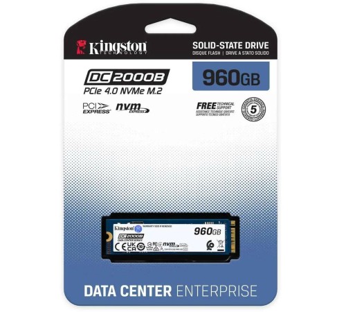 Твердотельный накопитель/ Kingston SSD DC2000B 960GB, M.2 22x80mm, NVMe, PCIe Gen 4x4, 3D TLC, R/W 7000/1300MB/s, IOPs 540 000/47 000, TBW 700, DWPD 0.4 (12 мес) Твердотельный накопитель/ Kingston SSD DC2000B 960GB, M.2 22x80mm, NVMe, PCIe Gen 4x4, 3D TLC, R/W 7000/1300MB/s, IOPs 540 000/47 000, TBW 700, DWPD 0.4 (12 мес)