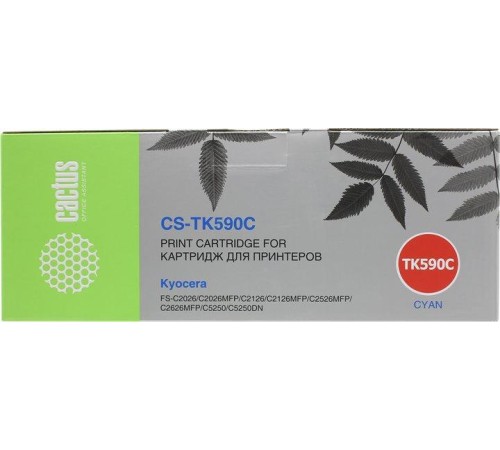 -/ Картридж лазерный Cactus CS-TK590C TK-590C голубой (5000стр.) для Kyocera FS-C2526MFP/C2626MFP/C5250