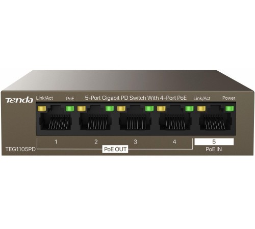 Коммутатор/ Tenda TEG1105PD 5-Port Gigabit PD Switch With 4-Port PoE