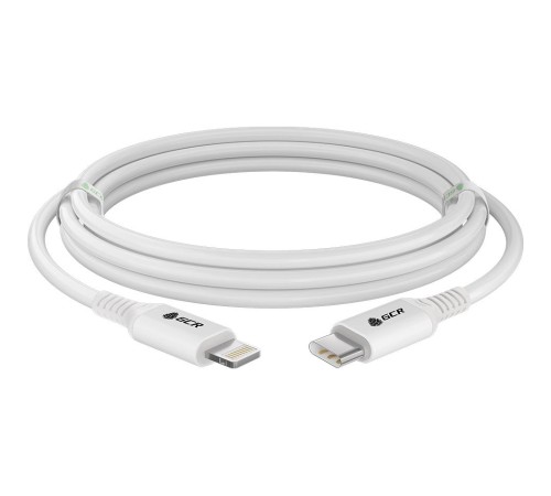 GCR Кабель PREMIUM 3.0m TypeC/Lightning MFI POWER DELIVERY 18 W, быстрая зарядка, белый силикон, AL case белый, белый ПВХ, GCR-53756
