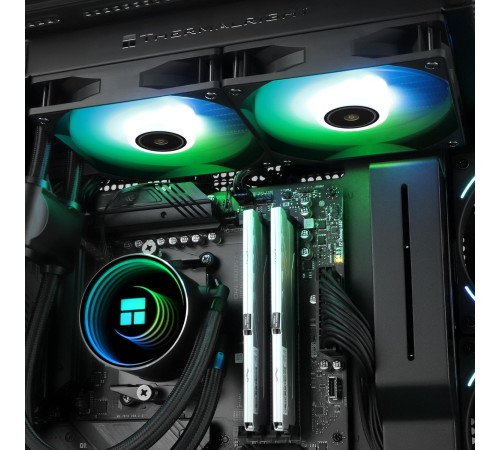 Водяное охлаждение для процессора/ Water Cooling System Thermalright Frozen Notte 240 Black Argb V2 (240mm, Black, ARGB/ Fans: 2x120mm, 72.37CFM, 27.7dBA, 2000RPM/ Pump height 54mm, 28dBA, 5300RPM, Rad thickness 27mm/ S: 1200, 1700, 1851, 2011, 2066, 115X
