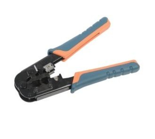 Инструмент обжимной для RJ45, RJ12, RJ11 без храпового мех. с прорезиненными ручками, сине-оранжевый