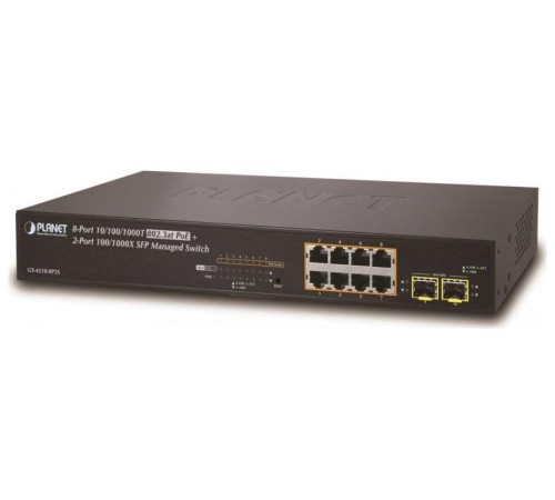 коммутатор/ PLANET IPv4/IPv6, 8-Port Managed 802.3at POE+ Gigabit Ethernet Switch  + 2-Port 100/1000X SFP (120W)