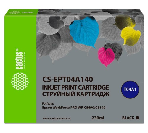 -/ Картридж струйный Cactus CS-EPT04A140 T04A1 черный (230мл) для Epson WorkForce Pro WF-C8190, WF-C869