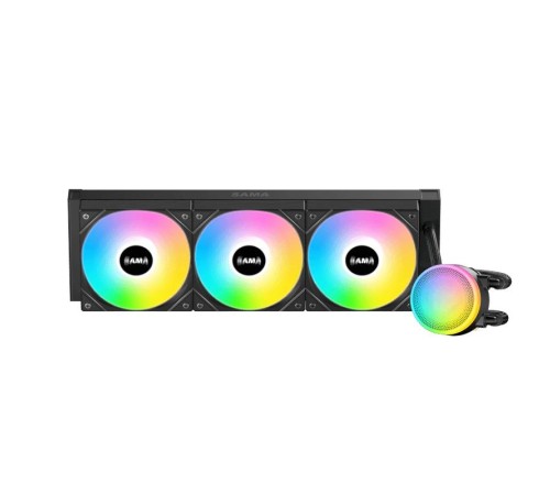 Водяное охлаждение для процессора/ Water Cooling System SAMA L60 Black (360mm, Black, ARGB/ Fans: 3x120mm, 82.79CFM, 29dBA, 2000RPM/ Pump height 52mm, 29dBA, 2500RPM, Rad thickness 27mm/ S: 1851, 1700, 1200, 20XX, 115X, AM5, AM4)