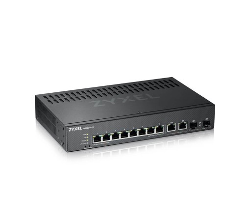 Коммутатор/ ZYXEL NebulaFlex Pro GS2220-10HP Hybrid L2 PoE+ Switch, 19 "rack, 8xGE PoE+, 2xCombo (SFP / RJ-45), 180W PoE Budget, Standalone / Cloud Management