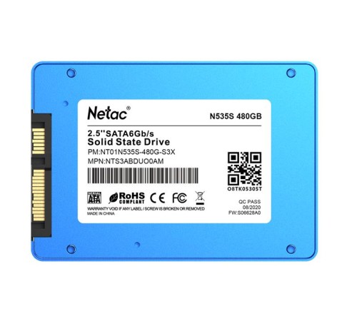 SSD накопитель Netac SSD N535S 480GB 2.5 SATAIII 3D NAND, 7mm, R/W up to 540/490MB/s, TBW 280TB, 5y wty SSD накопитель Netac SSD N535S 480GB 2.5 SATAIII 3D NAND, 7mm, R/W up to 540/490MB/s, TBW 280TB, 5y wty