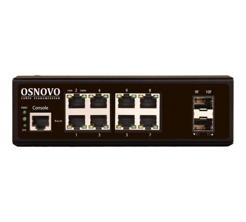 Коммутатор/ OSNOVO Промышленный L2+ гигабитный коммутатор на 10 портов, 8*10/100/1000Base-T, 2*SFP 1000Base-X, БП опционально