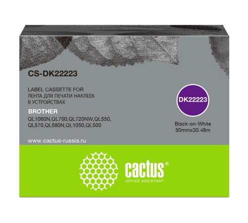 -/ Картридж ленточный Cactus CS-DK22223 DK-22223 черный для Brother P-touch QL-500, QL-550, QL-700, QL-