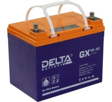Батарея DELTA серия GX, GX 12-33, напряжение 12В, емкость 33Ач (разряд 20 часов),  макс. ток разряда (5 сек.) 330А, макс. ток заряда 6.5А, свинцово-кислотная типа GEL, клеммы под болт М6, ДxШxВ 195х130х155мм., вес 11кг., срок службы 15 лет./ Battery DELTA