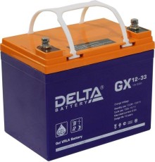 Батарея DELTA серия GX, GX 12-33, напряжение 12В, емкость 33Ач (разряд 20 часов),  макс. ток разряда (5 сек.) 330А, макс. ток заряда 6.5А, свинцово-кислотная типа GEL, клеммы под болт М6, ДxШxВ 195х130х155мм., вес 11кг., срок службы 15 лет./ Battery DELTA