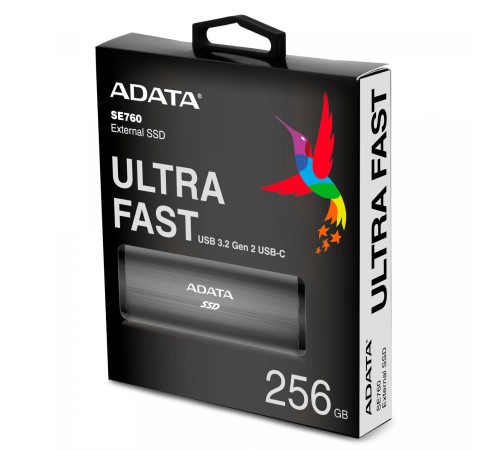 Твердотельный накопитель/ ADATA External SSD SE760, 256GB, Type-C, USB 3.2 Gen2, R/W 1000/800 MB/s, 122x44x14mm, Titan-Gray (3 года) Твердотельный накопитель/ ADATA External SSD SE760, 256GB, Type-C, USB 3.2 Gen2, R/W 1000/800 MB/s, 122x44x14mm, Titan-Gray (3 года)
