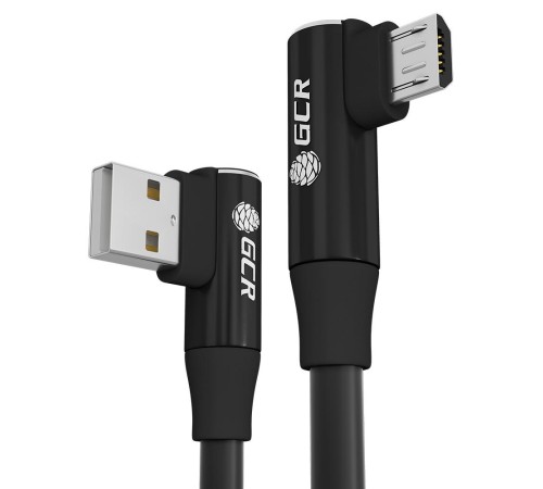 GCR Кабель PREMIUM 0.15m MicroUSB угловой для PowerBank, силикон белый, AL case черный, GCR-53908