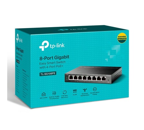 Коммутатор/ 8-Port Gigabit Easy Smart PoE Switch, 8 Gigabit RJ45 ports including 4 PoE ports, IEEE802.3af, 55W PoE power supply, MTU/Port/Tag-based VLAN, QoS, IGMP Snooping, Port Trunk, steel case
