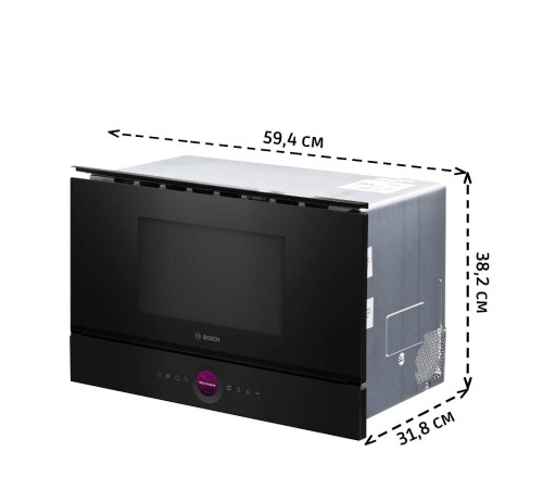 Встраиваемые микроволновые печи BOSCH 900Вт, 5 режимов, инвертер, 21 л, черный, петли справа