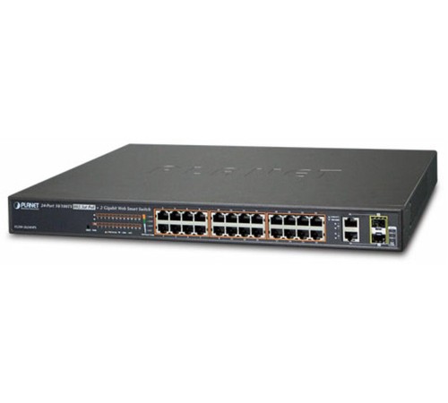 коммутатор/ PLANET 24-Port 10/100TX 802.3at High Power POE +  2-Port Gigabit TP/SFP Combo Managed Ethernet Switch (220W)