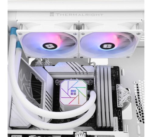 Водяное охлаждение для процессора/ Water Cooling System Thermalright Aqua Elite 240 White Argb V3 (240mm, White, ARGB/ Fans: 2x120mm, 66.17CFM, 25.6dBA, 1500RPM/ Pump height 53mm, 23dBA, 3300RPM, Rad thickness 27mm/ S: 1200, 1700, 1851, 2011, 2066, 115X,