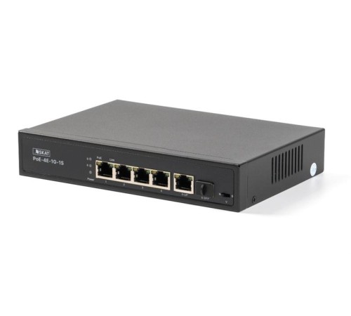 Коммутатор (4084) SKAT PoE-4E-1G-1S коммутатор PoE Plus, мощность 80Вт, порты: 4-Ethernet, 1-Uplink, 1-SFP