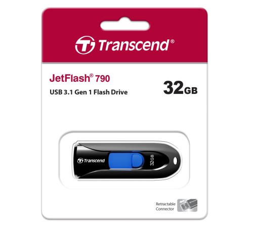 Флеш-накопитель/ Transcend 32GB JetFlash 790 (Black/blue) USB 3.0
