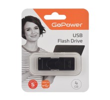 Флеш-накопитель/ Флеш-накопитель GoPower SLIDER 4GB USB2.0 пластик черный матовый (1/50/1000)