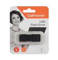 Флеш-накопитель/ Флеш-накопитель GoPower SLIDER 4GB USB2.0 пластик черный матовый (1/50/1000)