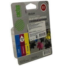 -/ Картридж струйный Cactus CS-CL51 голубой/пурпурный/желтый (18мл) для Canon Pixma MP150/MP160/MP170/M