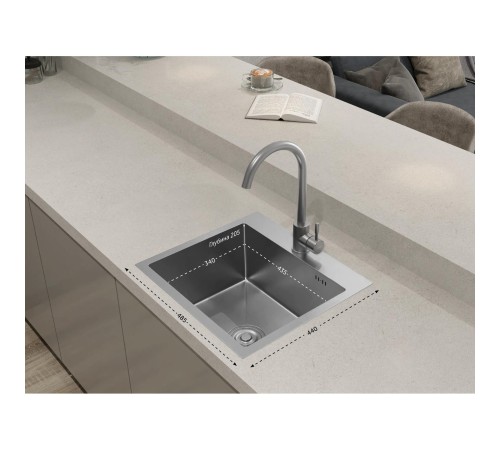 Кухонная мойка GRANFEST 4844 inox 1 чаша 435*340*205, монтаж: врезной, материал: нержавеющая сталь, цвет: нержавеющая сталь