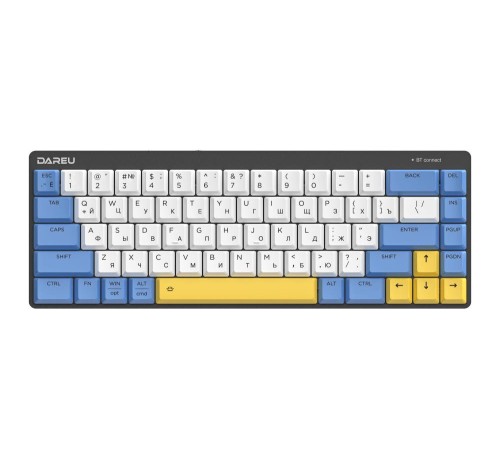 Клавиатура беспроводная Dareu EK868 White-Blue-Yellow (белый/синий/желтый), подключение: проводное+Bluetooth, свитчи: ультратонкие Kailh-Dareu Red (linear)