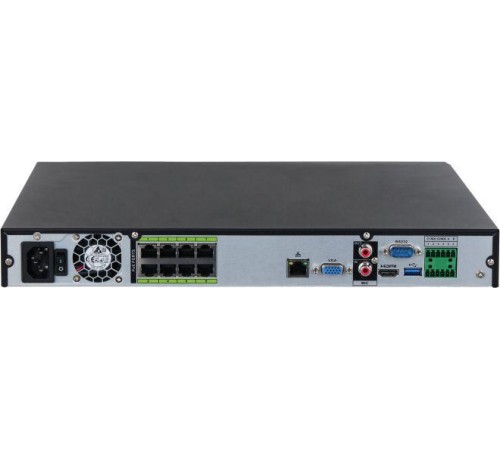 8-канальный IP-видеорегистратор c PoE 4K H.265+ и ИИ , Входящий поток до 384Мбит/с; сжатие: H.265+ H.265 H.264+ H.264 MJPEG; разрешение записи до 32Мп; накопители: 2 SATA III до 16Тбайт; воспроизведение: 8кн@8Mp 2кн@32Мп; видеовыходы: 1 HDMI 1 VGA; cеть: