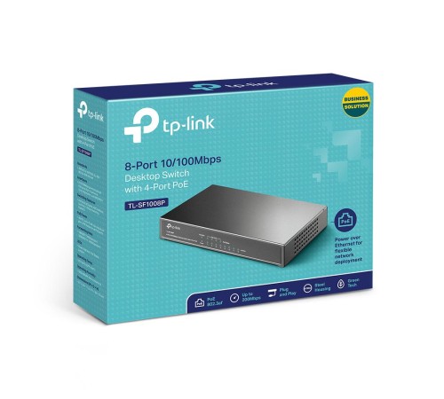 Коммутатор/ 8-port 10/100M PoE Switch, 8 10/100M RJ45 ports including 4 PoE ports, steel case