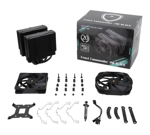 Кулер для процессора/ CPU Cooler Thermalright Frost Commander 140 Black (4-pin PWM, 158mm, Ni/CU, 8x5mm, 1x120mm+1x140mm, 82CFM/95.5CFM, 29.6dBA/30.2dBA, 1850RPM/1800RPM, S: 1700, 1200, 20XX, 115X, AM5, AM4) Кулер для процессора/ CPU Cooler Thermalright Frost Commander 140 Black (4-pin PWM, 158mm, Ni/CU, 8x5mm, 1x120mm+1x140mm, 82CFM/95.5CFM, 29.6dBA/30.2dBA, 1850RPM/1800RPM, S: 1700, 1200, 20XX, 115X, AM5, AM4)
