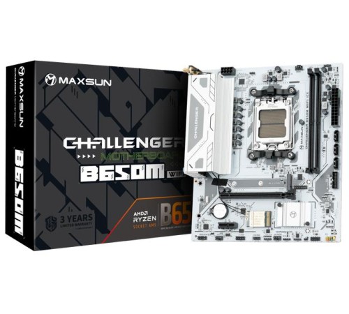 Материнская плата MAXSUN MS-Challenger B650M WIFI ICE V2, AM5, B650, 2*DDR5, 3*SATA 3.0, M.2, USB 3.2, USB 2.0, 1*PCIE 16, 1*PCIE 1, HDMI+DP, mATX