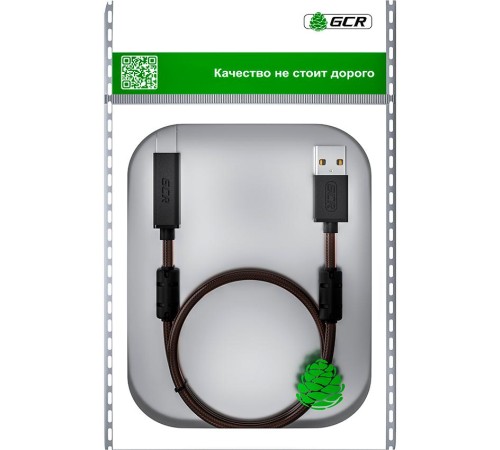 GCR Кабель PROF 2.0m USB 2.0, AM/BM, черно-прозрачный, ферритовые кольца, 28/24 AWG, экран, армированный, морозостойкий, GCR-50603