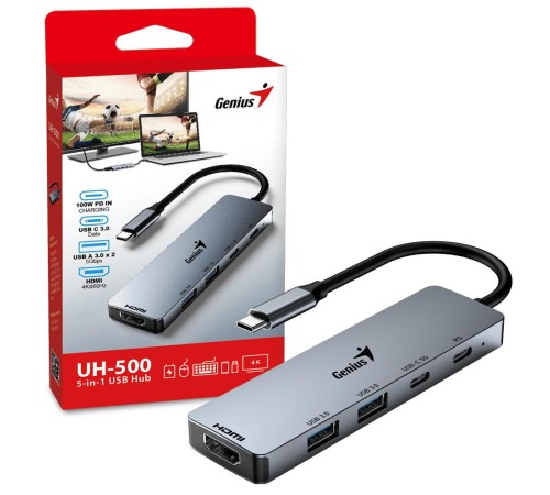 USB HUB UH-500 5-в-1, USB-C PD мощностью до 100 Вт, порты передачи данных USB 3.0 x 2, USB-C x 2, видеовыход 4K HDMI 60 Гц USB HUB UH-500 5-в-1, USB-C PD мощностью до 100 Вт, порты передачи данных USB 3.0 x 2, USB-C x 2, видеовыход 4K HDMI 60 Гц
