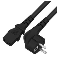 GCR Кабель питания 1.0m, Евровилка угловая - С13, 3*0,5mm, черный, GCR-54319