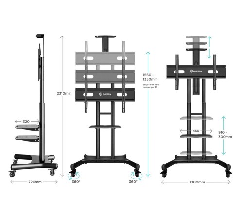 ONKRON мобильная стойка для ТВ 50"-86", макс 90.9кг, чёрная TS1881 ONKRON мобильная стойка для ТВ 50"-86", макс 90.9кг, чёрная TS1881