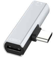 GCR Переходник USB Type C > 3.5mm mini jack + TypeC, серебряный, GCR-UC2AUX