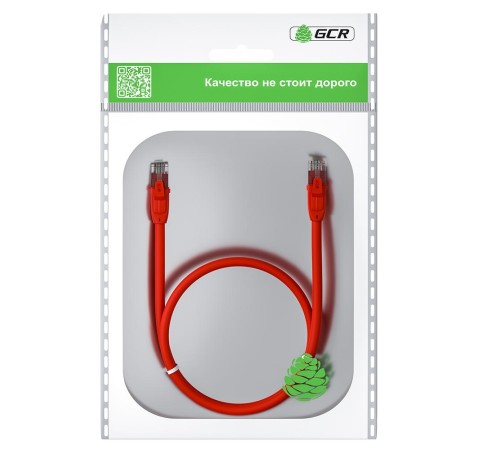 GCR Патч-корд прямой 5.0m UTP кат.6, красный, 24 AWG, литой, ethernet high speed, RJ45, T568B