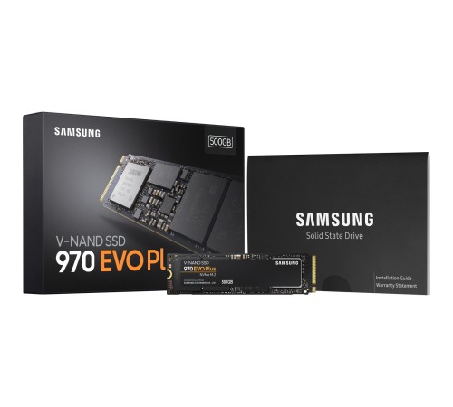 Твердотельный накопитель/ Samsung SSD 970 EVO Plus, 500GB, M.2(22x80mm), NVMe 1.3, PCIe 3.0 x4, 3-bit MLC, R/W 3500/3200MB/s, IOPs 480 000/550 000, DRAM buffer 512MB, TBW 300, DWPD 0.33 (12 мес.) Твердотельный накопитель/ Samsung SSD 970 EVO Plus, 500GB, M.2(22x80mm), NVMe 1.3, PCIe 3.0 x4, 3-bit MLC, R/W 3500/3200MB/s, IOPs 480 000/550 000, DRAM buffer 512MB, TBW 300, DWPD 0.33 (12 мес.)